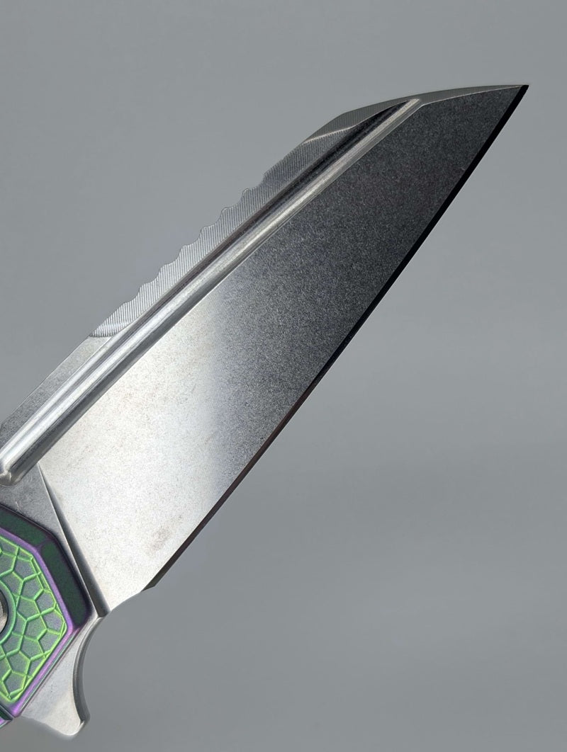 MachineWise Mojave Green / Pink Distress (CPM 20CV | Stonewash | Stars Handle) Framelock Folding Knife 225 *BLEM*