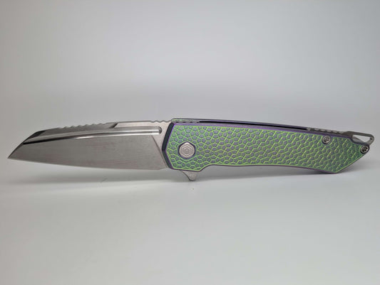MachineWise Mojave Green / Pink Distress (CPM 20CV | Stonewash | Stars Handle) Framelock Folding Knife 225 *BLEM*