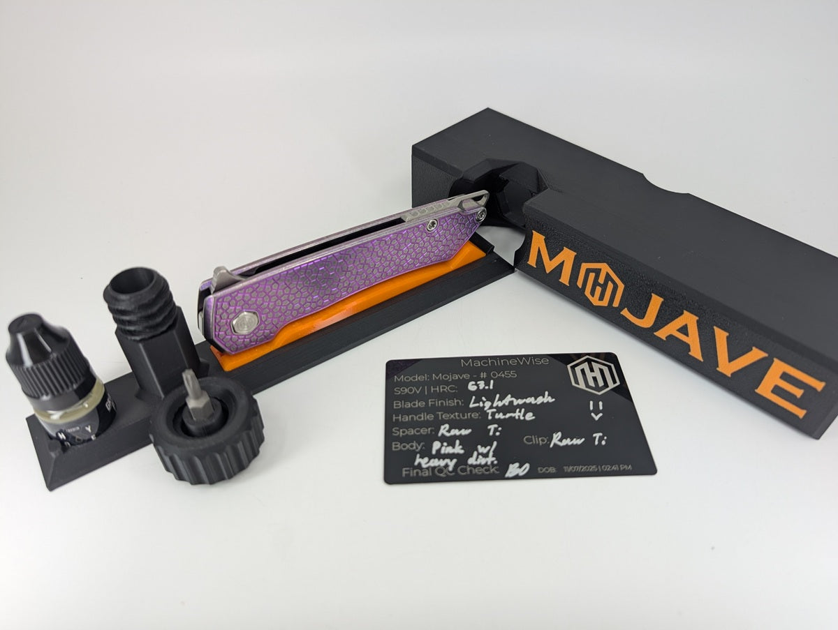 MachineWise Mojave Pink w/ Heavy Distress (Lightwash | Turtle | Smooth Clip) Framelock Folding Knife #455