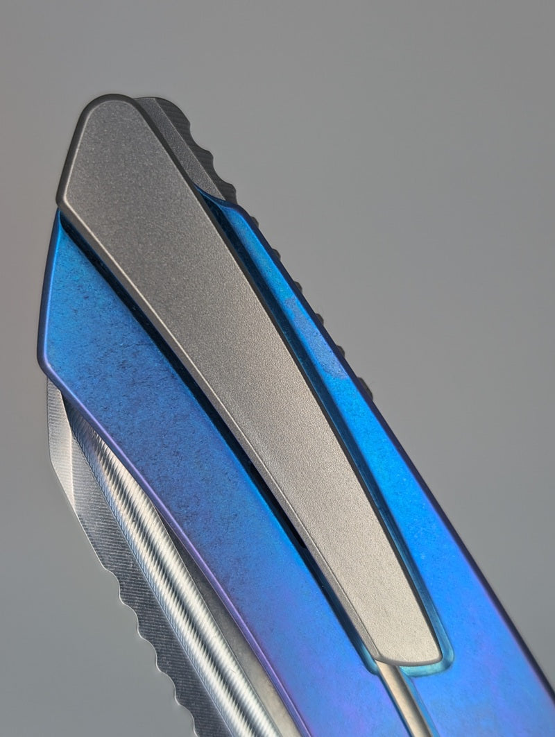 MachineWise Mojave Blue Purple Fade ( S90V | Smooth Clip | Smooth Handle) Framelock Folding Knife #694