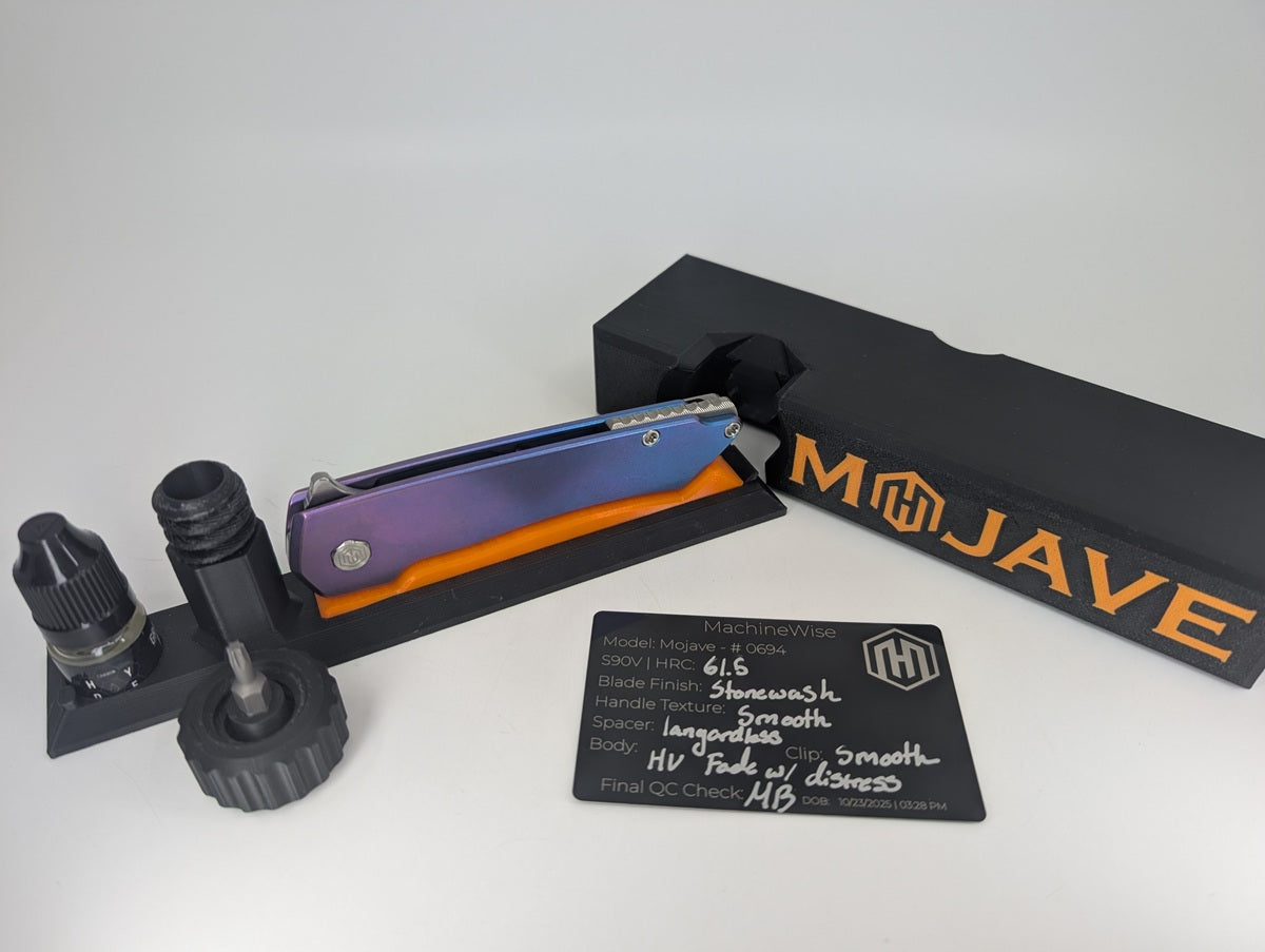 MachineWise Mojave Blue Purple Fade ( S90V | Smooth Clip | Smooth Handle) Framelock Folding Knife #694
