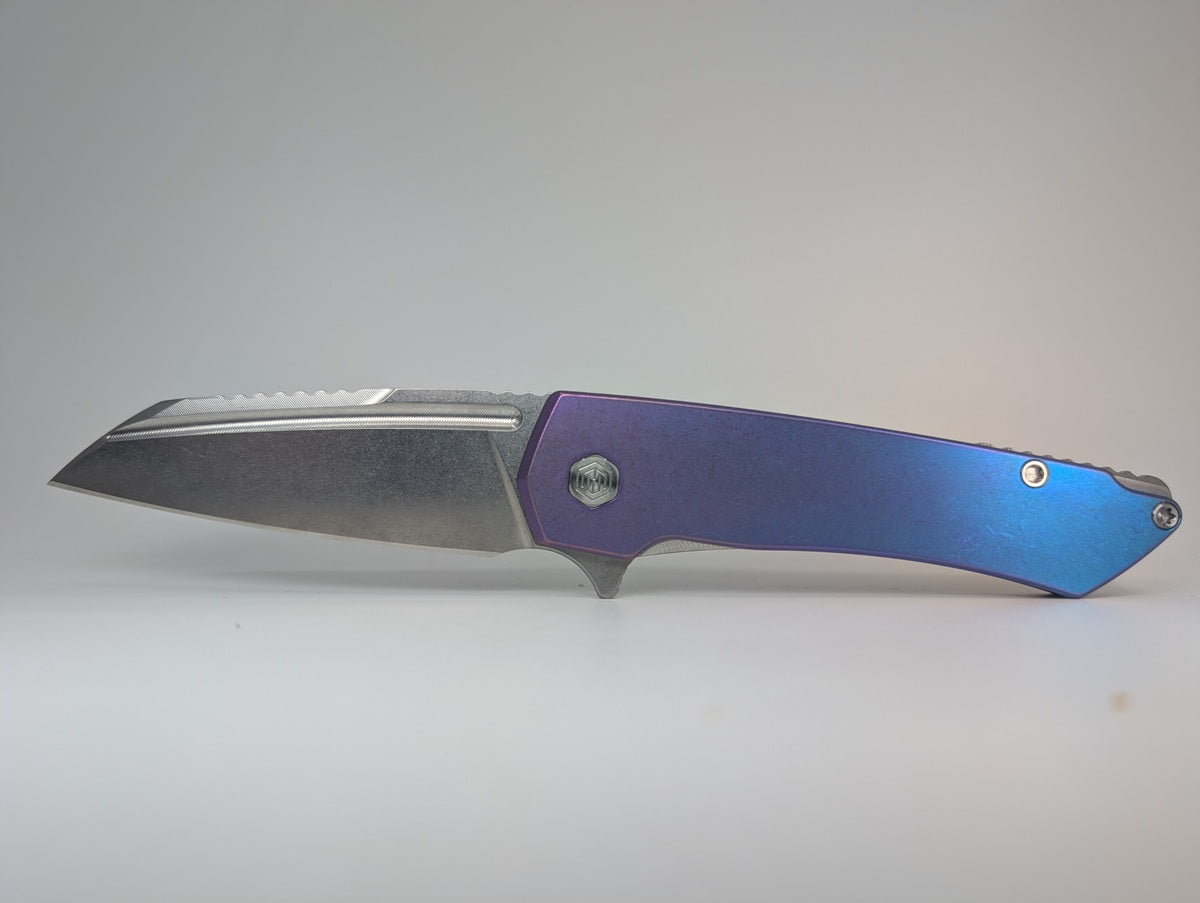 MachineWise Mojave Blue Purple Fade ( S90V | Smooth Clip | Smooth Handle) Framelock Folding Knife #694