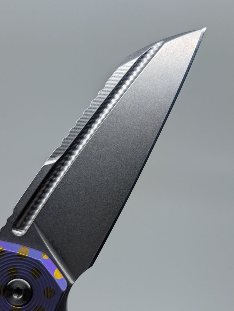 MachineWise Mojave Purple Circles (S90V | Epicenter Handle) Framelock Folding Knife #1504 *BLEM*