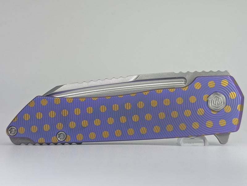 MachineWise Mojave Purple Circles (S90V | Epicenter Handle) Framelock Folding Knife #1504 *BLEM*