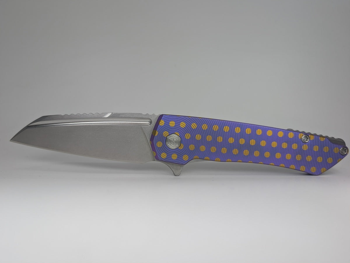MachineWise Mojave Purple Circles (S90V | Epicenter Handle) Framelock Folding Knife #1504 *BLEM*