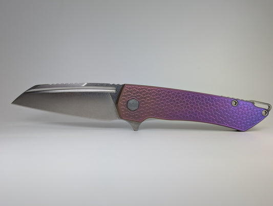 MachineWise Mojave Purple Pink Fade (S90V | Stonewash | Turtle Handle) Framelock Folding Knife #623 *BLEM*