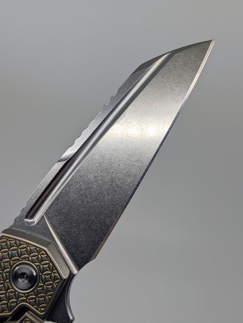 Mojave Raw Fade Distress (CPM S90V | Stonewash | Mosaic Handle) Framelock Folding Knife #964