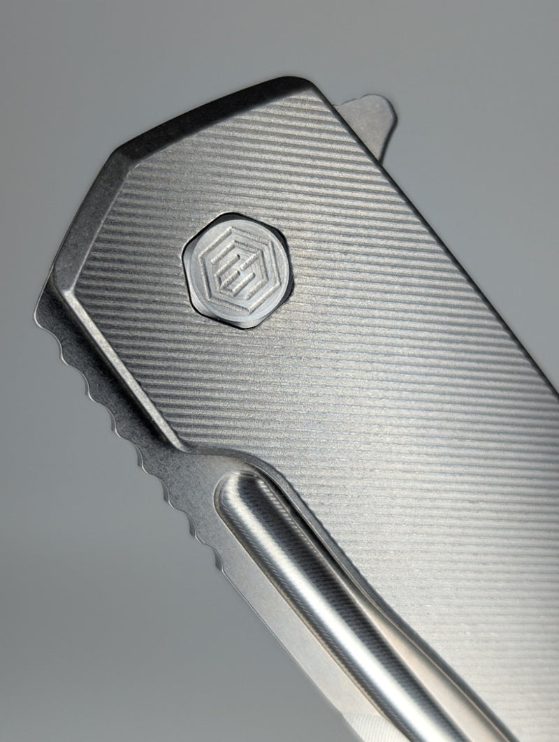 Mojave Raw Ti (CPM S90V | Stonewash | Finestep Handle) Framelock Folding Knife #789 *BLEM*