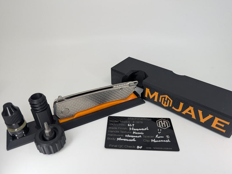 Mojave Raw Ti (CPM S90V | Stonewash | Mosaic Handle) Framelock Folding Knife #878