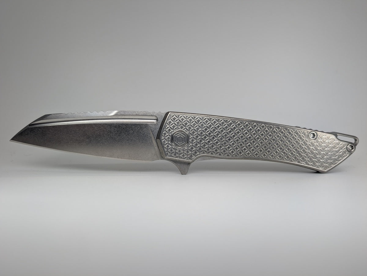 Mojave Raw Ti (CPM S90V | Stonewash | Mosaic Handle) Framelock Folding Knife #878