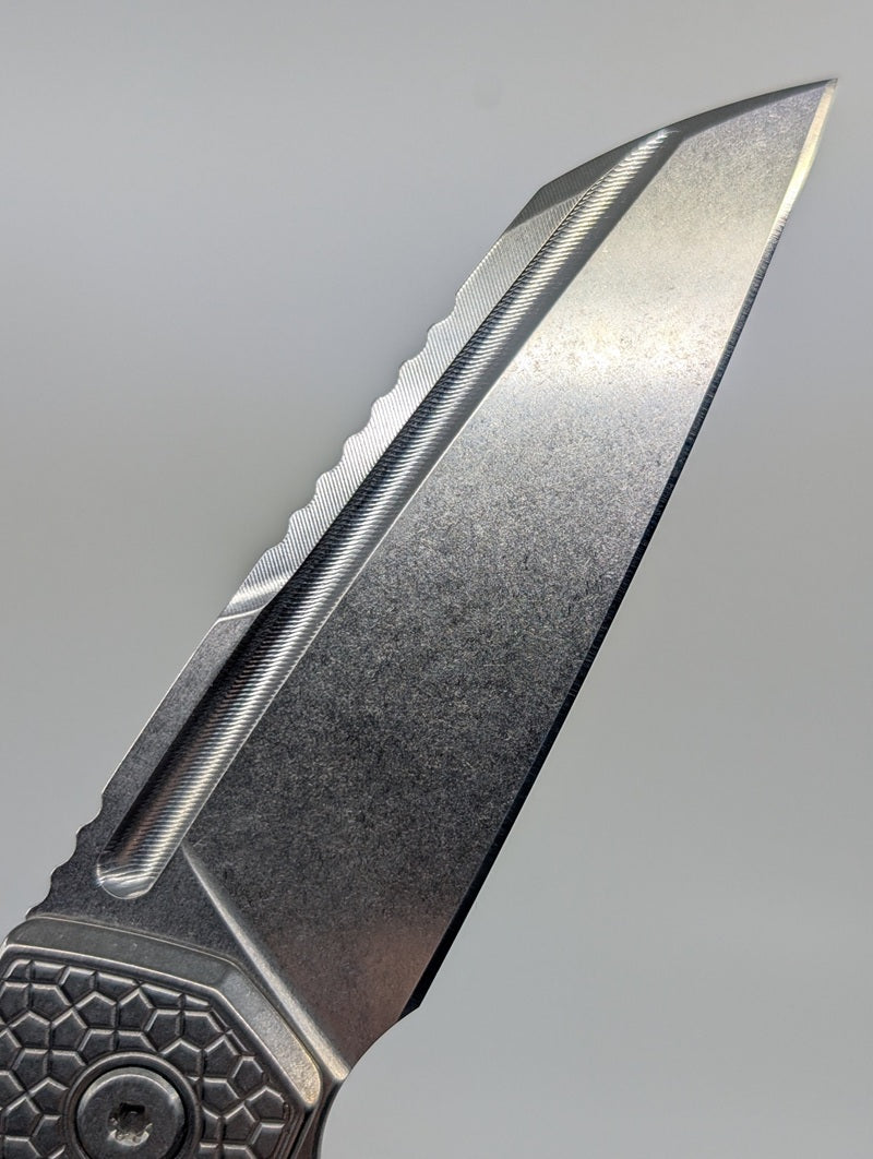 Mojave Raw Ti (CPM S90V | Stonewash | Turtle Handle) Framelock Folding Knife #883