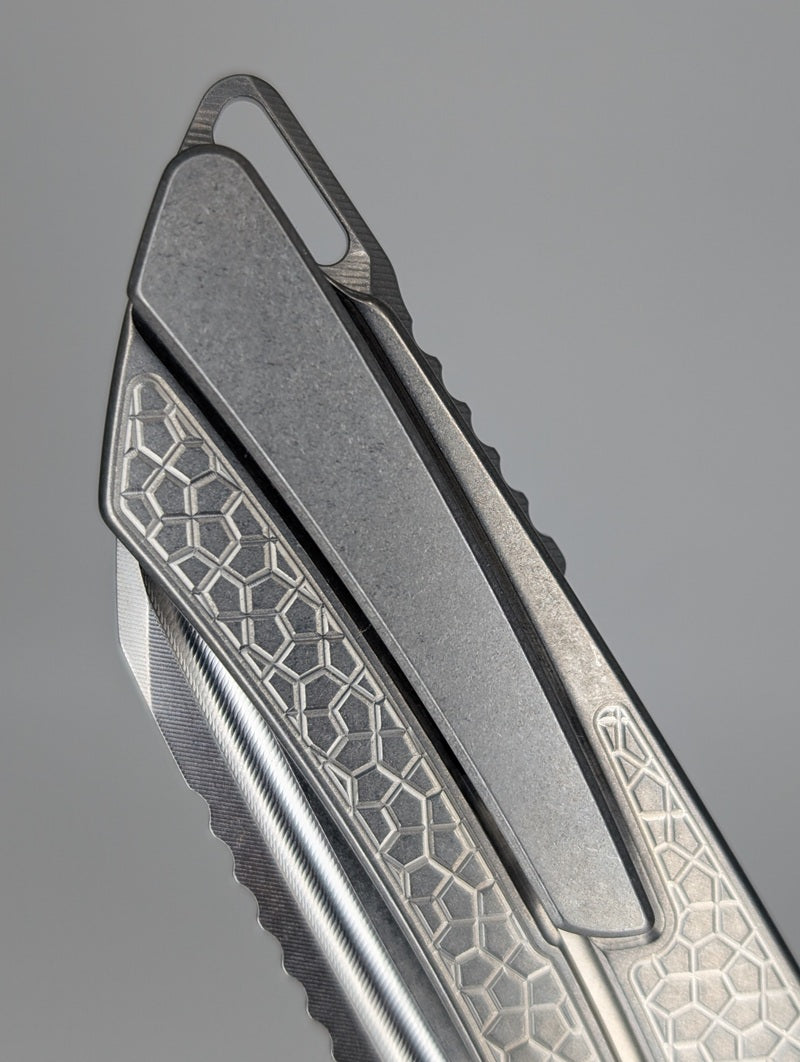 Mojave Raw Ti (CPM S90V | Stonewash | Turtle Handle) Framelock Folding Knife #883