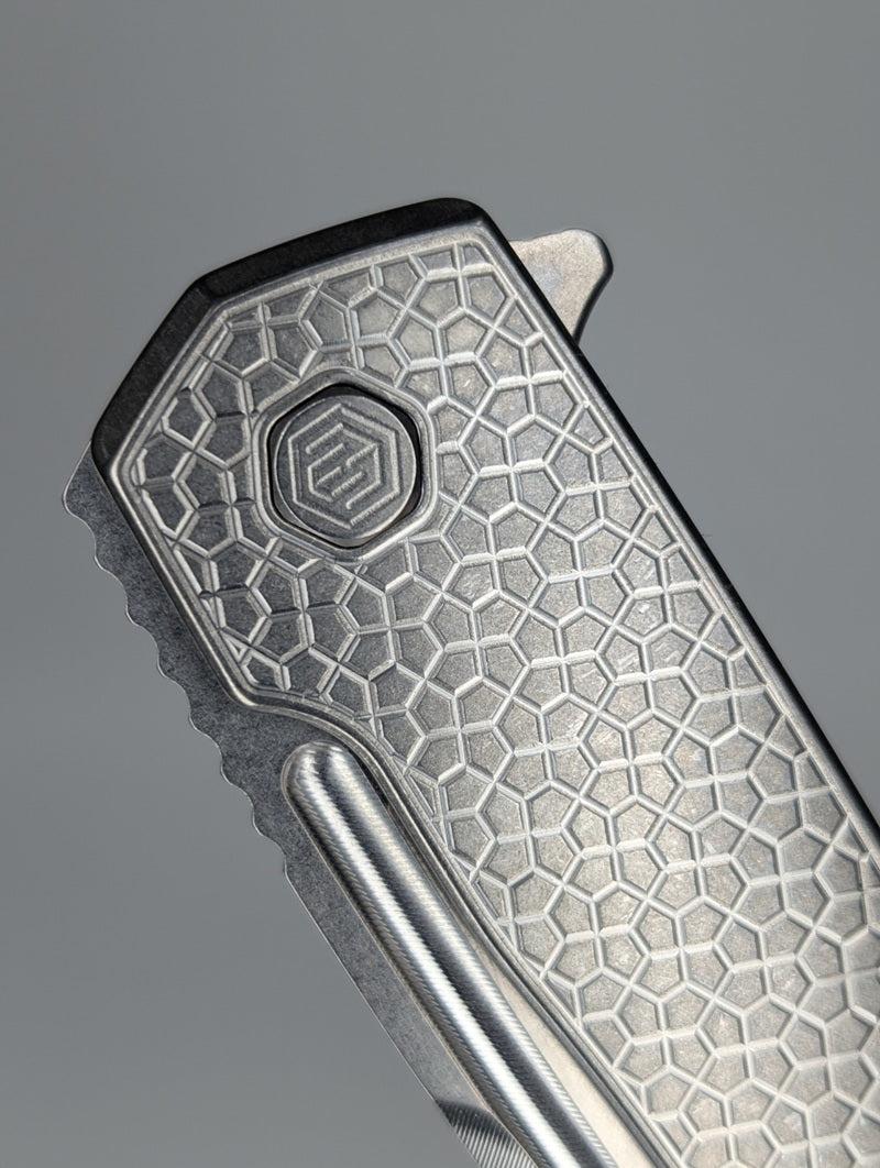 Mojave Raw Ti (CPM S90V | Stonewash | Turtle Handle) Framelock Folding Knife #883