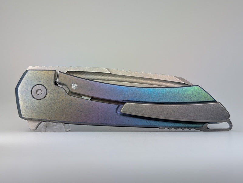 MachineWise Mojave Spectrum w/ Navy Distress (S90V | Lightwash | Smooth Handle) Framelock Folding Knife #572 *BLEM*