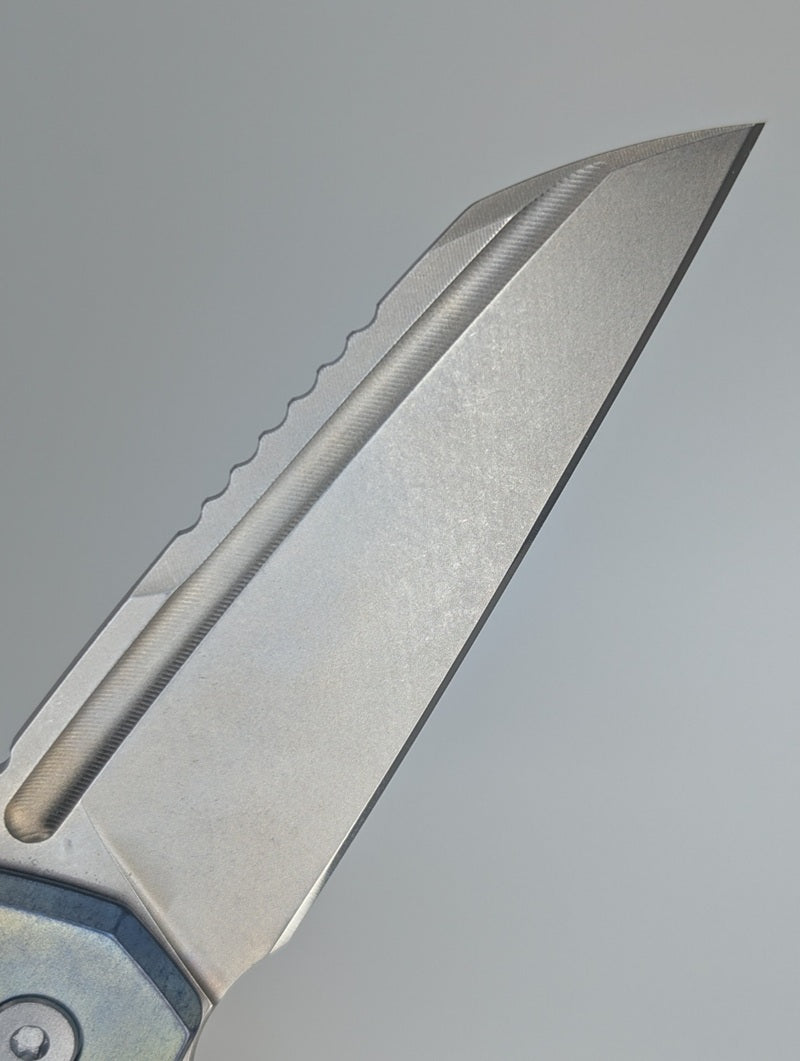 MachineWise Mojave Spectrum w/ Navy Distress (S90V | Lightwash | Smooth Handle) Framelock Folding Knife #572 *BLEM*