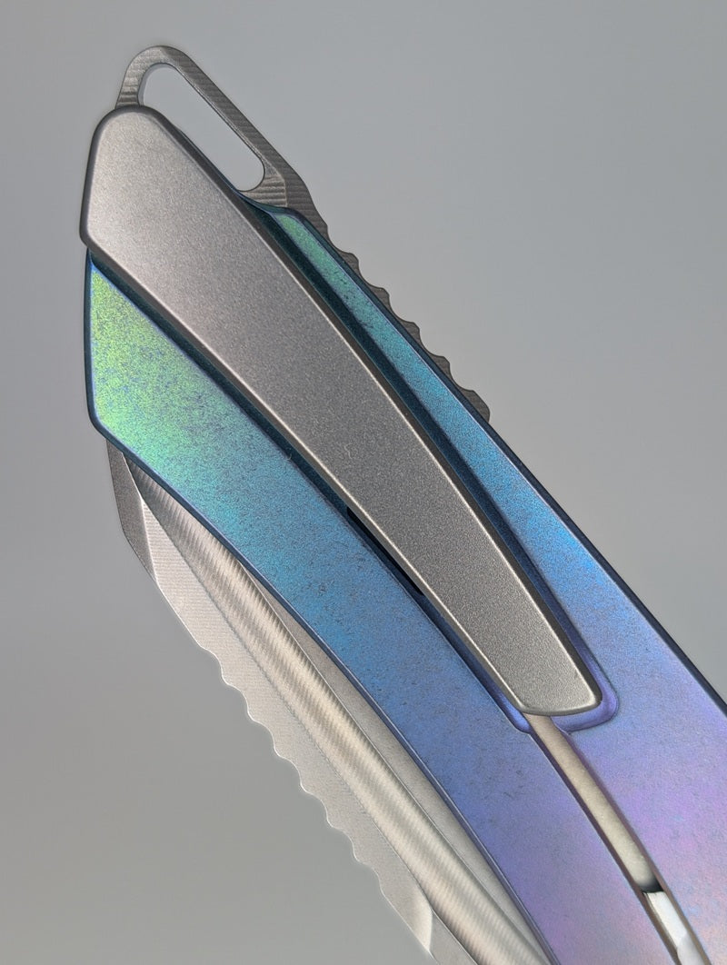MachineWise Mojave Spectrum w/ Navy Distress (S90V | Lightwash | Smooth Handle) Framelock Folding Knife #572 *BLEM*