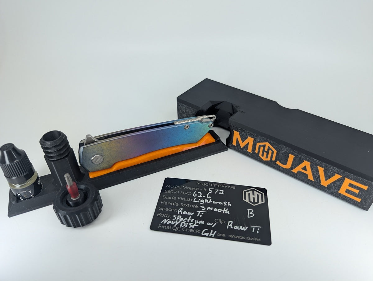 MachineWise Mojave Spectrum w/ Navy Distress (S90V | Lightwash | Smooth Handle) Framelock Folding Knife #572 *BLEM*