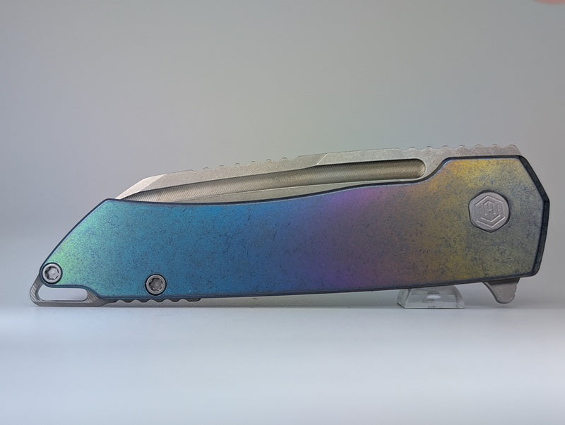 MachineWise Mojave Spectrum w/ Navy Distress (S90V | Lightwash | Smooth Handle) Framelock Folding Knife #572 *BLEM*