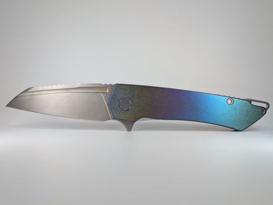MachineWise Mojave Spectrum w/ Navy Distress (S90V | Lightwash | Smooth Handle) Framelock Folding Knife #572 *BLEM*