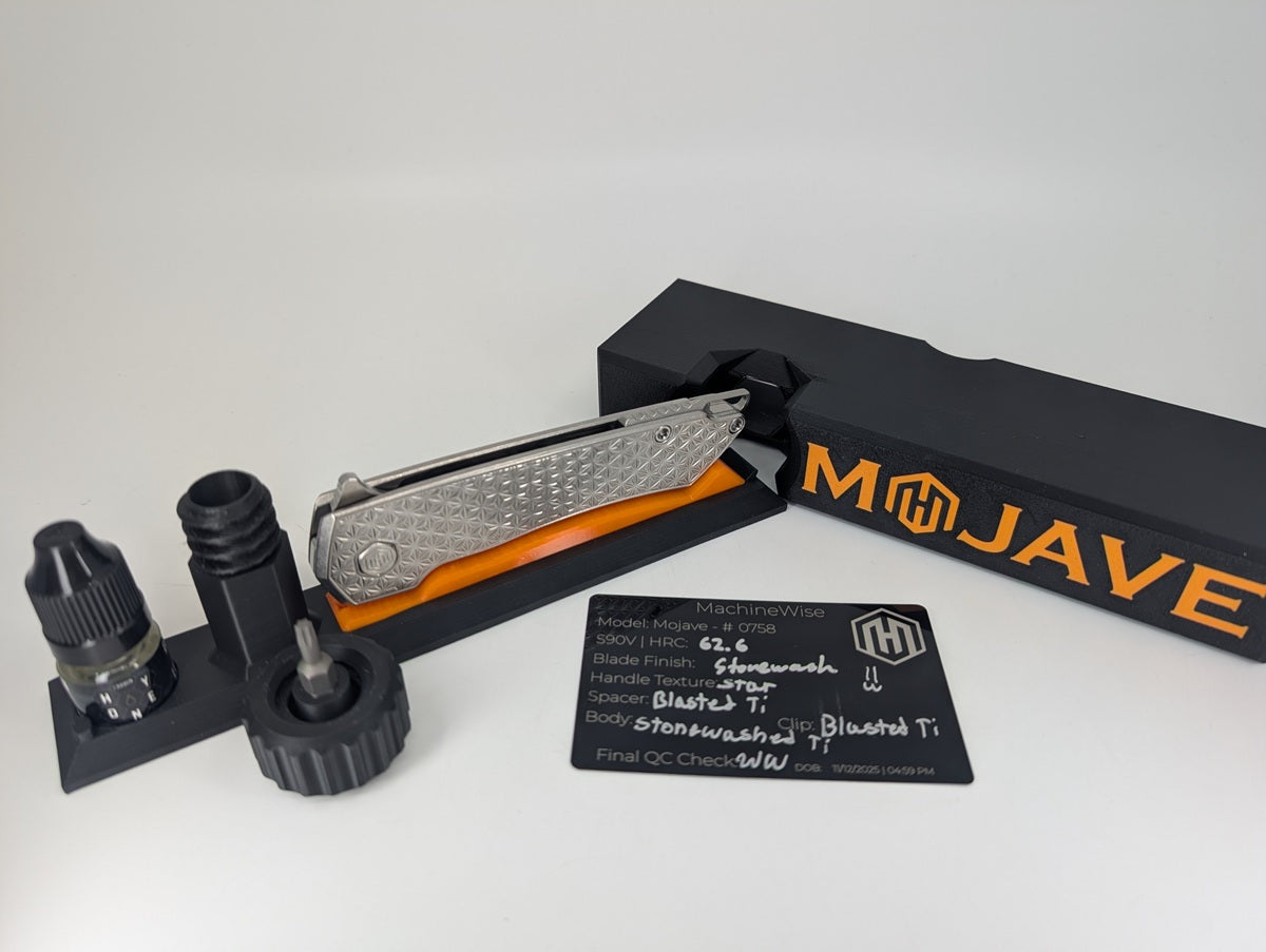 MachineWise Mojave Stonewashed Ti (Stonewash | Stars | Finestep Clip) Framelock Folding Knife #758