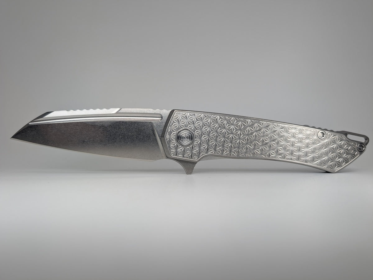 MachineWise Mojave Stonewashed Ti (Stonewash | Stars | Finestep Clip) Framelock Folding Knife #758