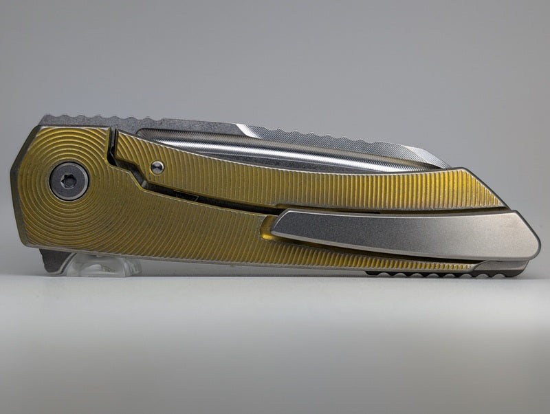 Mojave Ti Brass Ano w/ Distress (CPM S90V | Stonewash | Epicenter Handle) Framelock Folding Knife #849