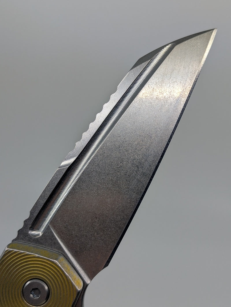 Mojave Ti Brass Ano w/ Distress (CPM S90V | Stonewash | Epicenter Handle) Framelock Folding Knife #849