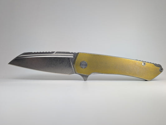 Mojave Ti Brass Ano w/ Distress (CPM S90V | Stonewash | Epicenter Handle) Framelock Folding Knife #849