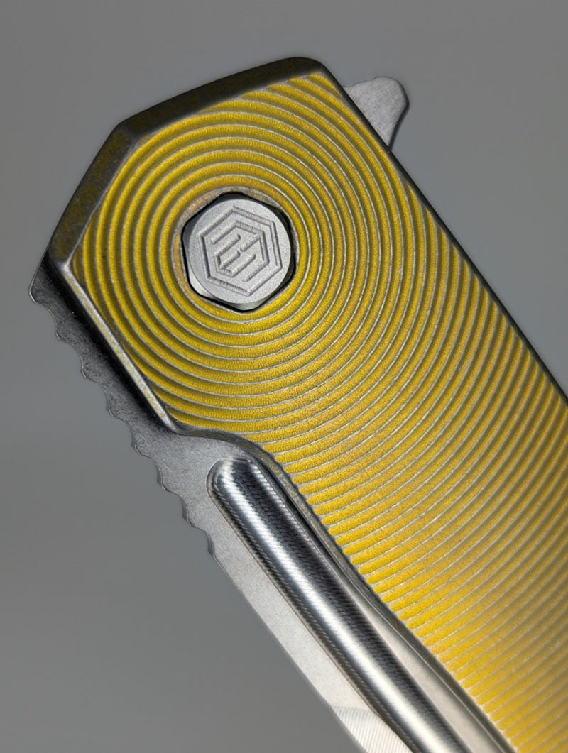 Mojave Ti Brass Ano w/ Distress (CPM S90V | Stonewash | Epicenter Handle) Framelock Folding Knife #849