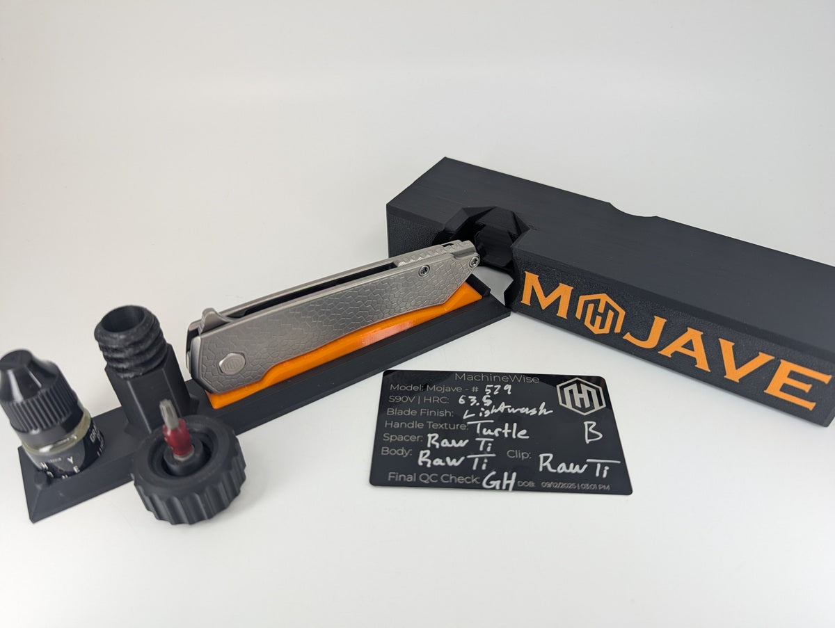 MachineWise Mojave Raw Ti (CPM S90V | Lightwash | Turtle Handle) Framelock Folding Knife 579 *BLEM*