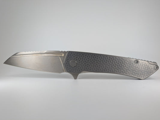 MachineWise Mojave Raw Ti (CPM S90V | Lightwash | Turtle Handle) Framelock Folding Knife 579 *BLEM*