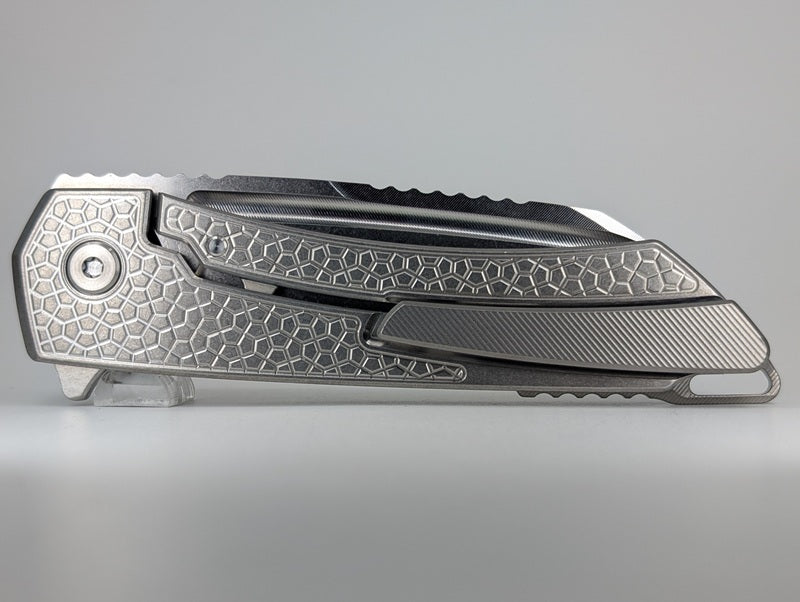 MachineWise Mojave Raw Ti (Stonewash | Turtle | Finestep Clip) Framelock Folding Knife #759