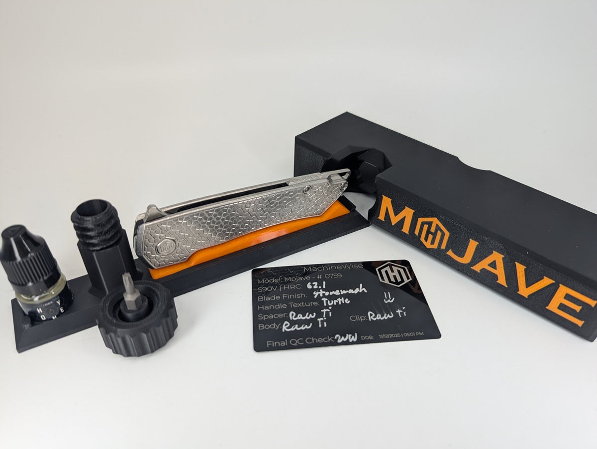 MachineWise Mojave Raw Ti (Stonewash | Turtle | Finestep Clip) Framelock Folding Knife #759