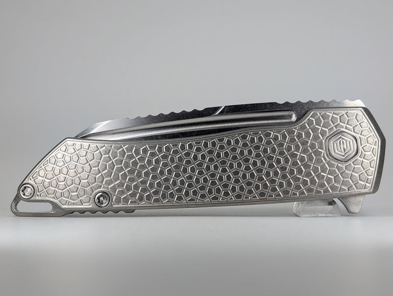 MachineWise Mojave Raw Ti (Stonewash | Turtle | Finestep Clip) Framelock Folding Knife #759