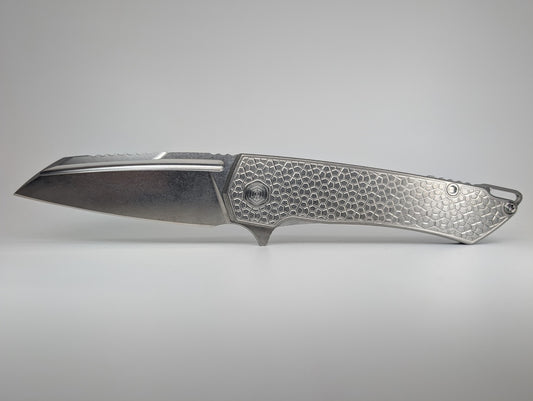 MachineWise Mojave Raw Ti (Stonewash | Turtle | Finestep Clip) Framelock Folding Knife #759