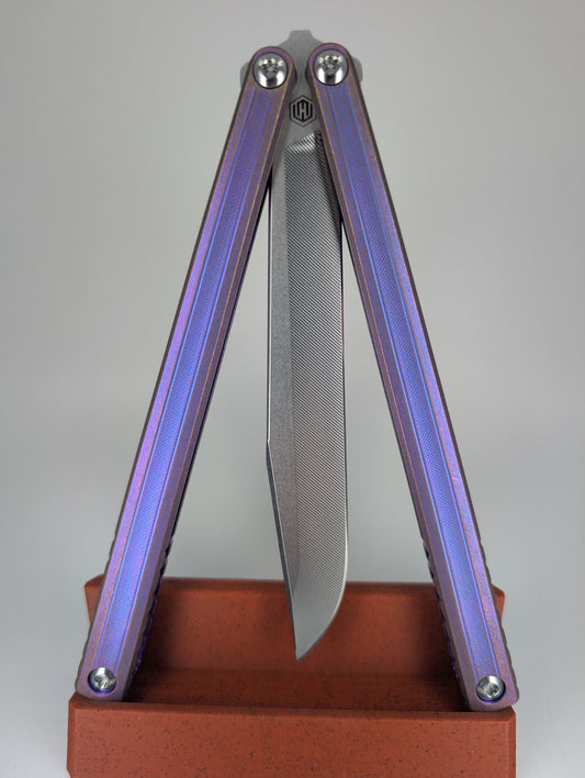 MachineWise Opus V2 Blurple w/ RoseGold Distress Live Blade Balisong #750