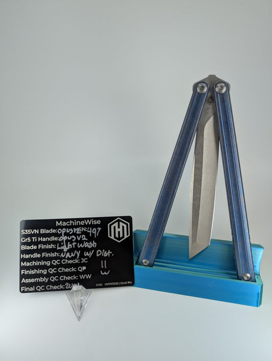 MachineWise Opus V2 Navy w/ Distress Titanium Live Blade Balisong #497