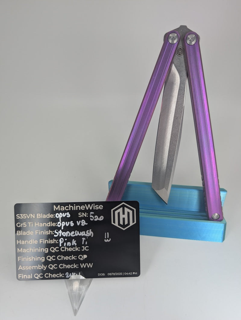 MachineWise Opus V2 Pink Titanium Live Blade Balisong