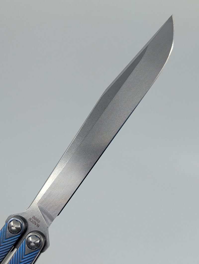 MachineWise Serif ( S35VN | Grade 5 Titanium | Blurple Distressed ) Live Blade Balisong #690