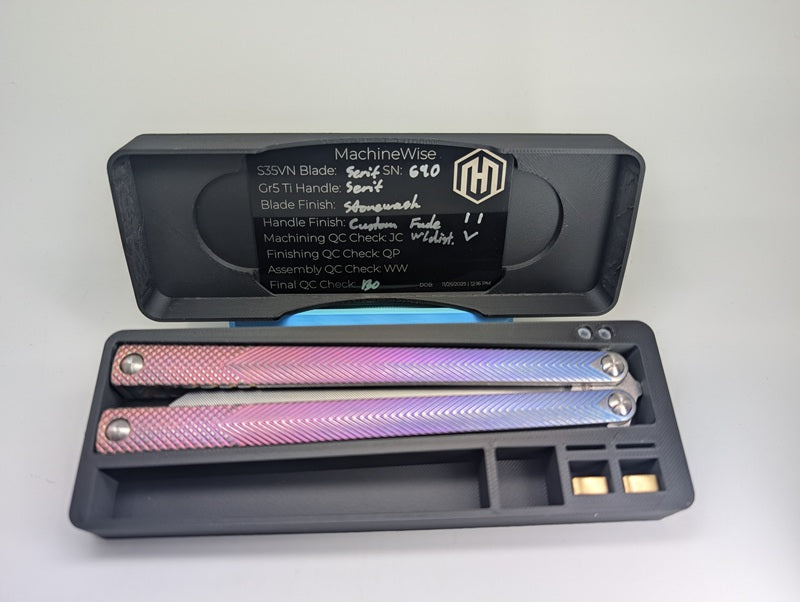 MachineWise Serif ( S35VN | Grade 5 Titanium | Blurple Distressed ) Live Blade Balisong #690