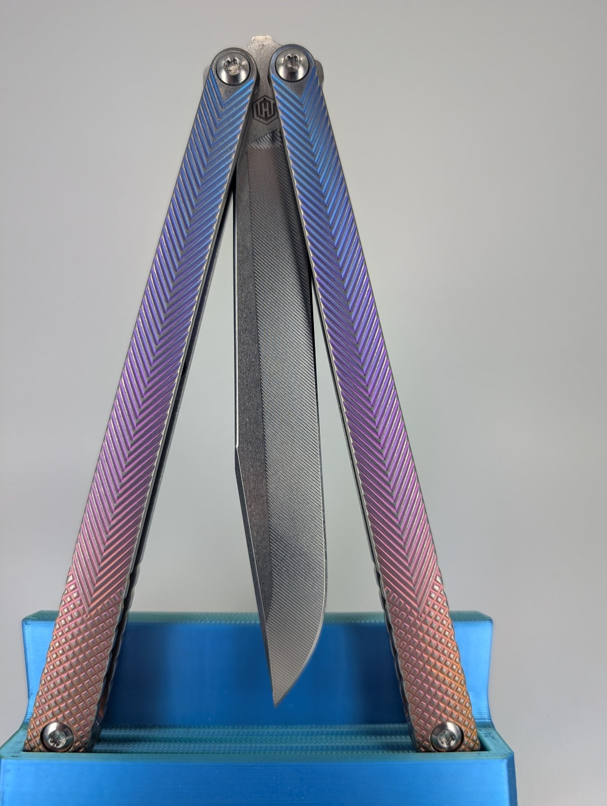 MachineWise Serif ( S35VN | Grade 5 Titanium | Blurple Distressed ) Live Blade Balisong #690