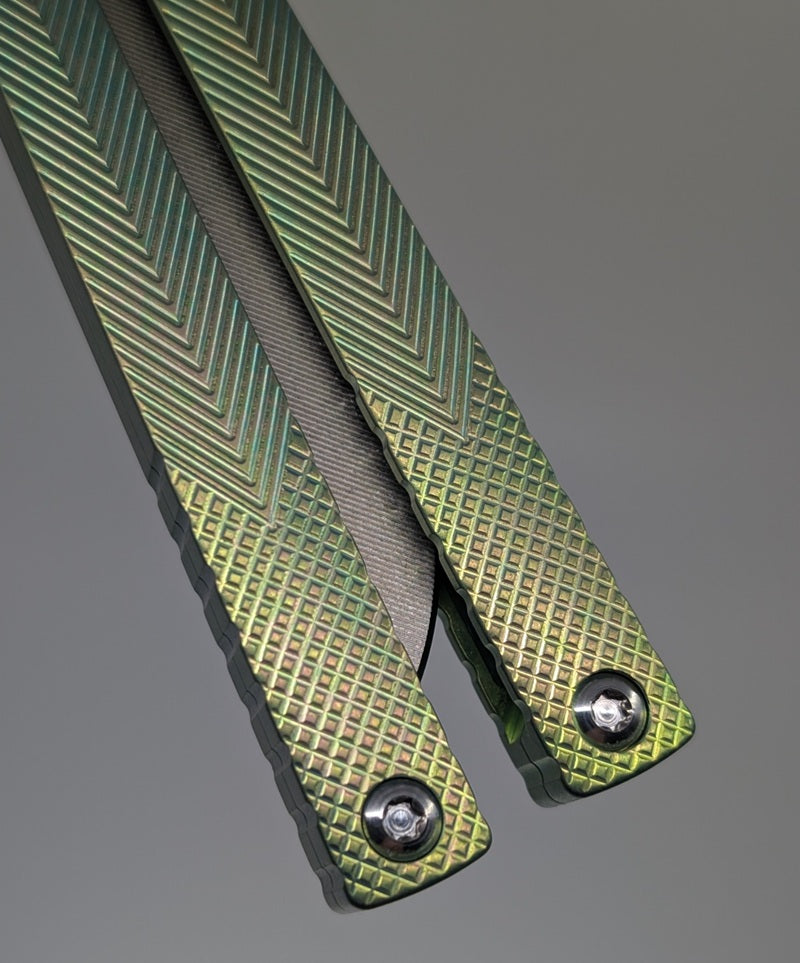 MachineWise Serif Green / Rose Gold Titanium Live Blade Balisong #825