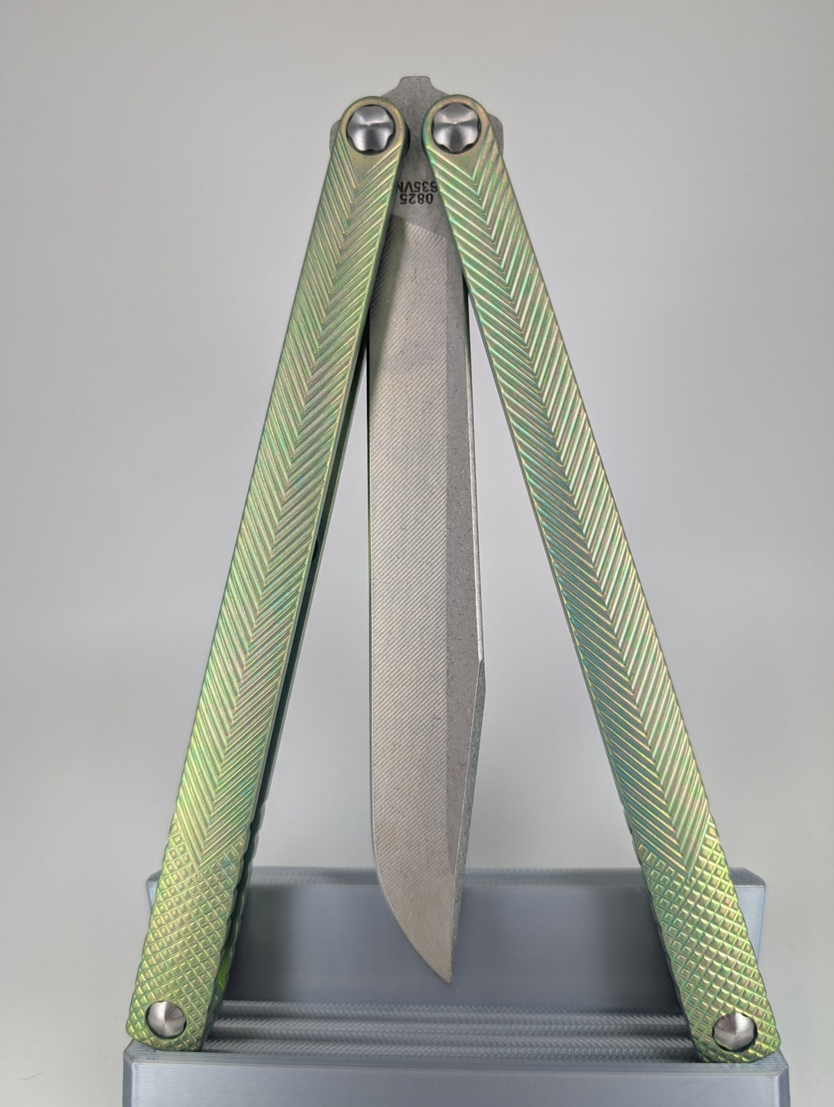 MachineWise Serif Green / Rose Gold Titanium Live Blade Balisong #825