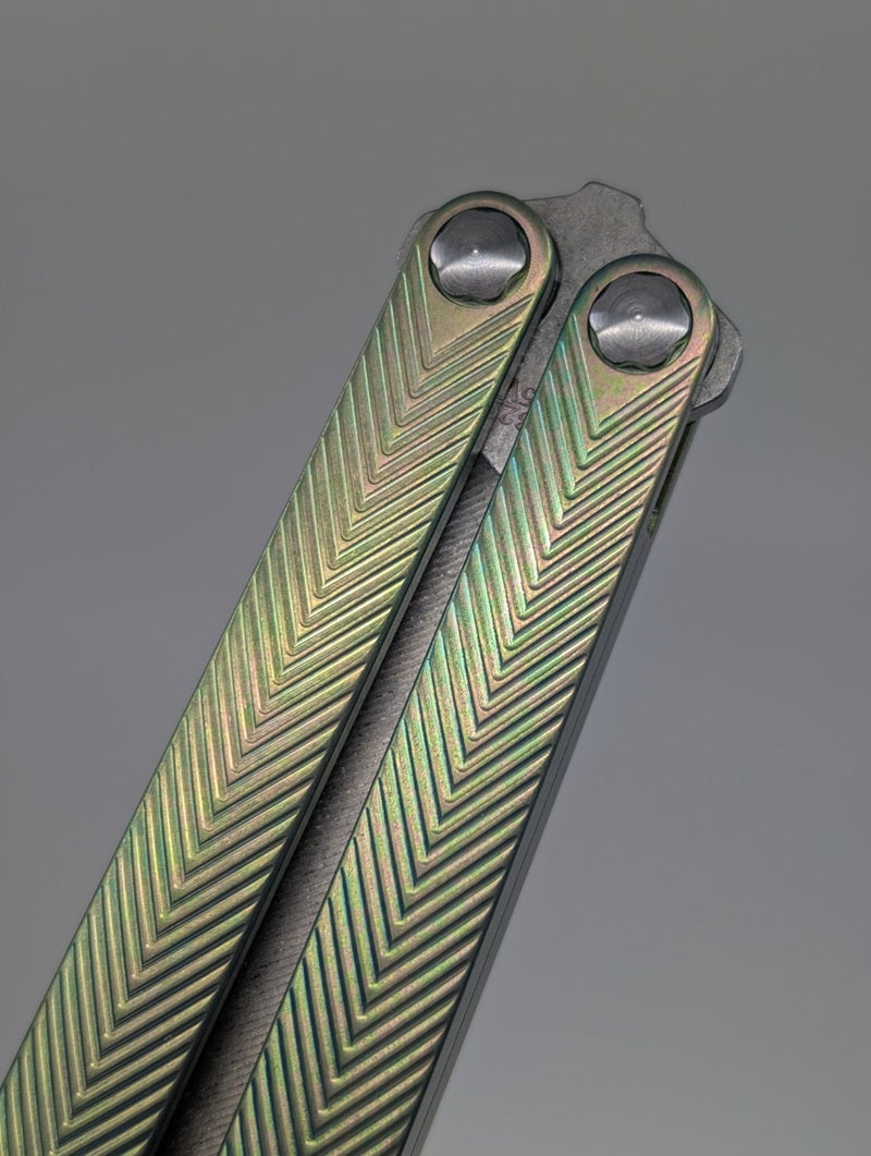 MachineWise Serif Green / Rose Gold Titanium Live Blade Balisong #825