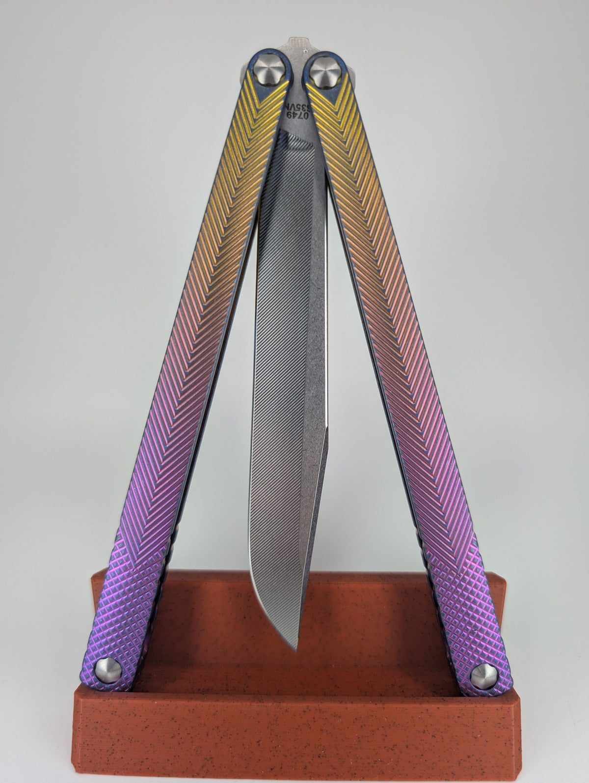 MachineWise Serif Sunset Fade w/ Navy Distress Live Blade Balisong #749