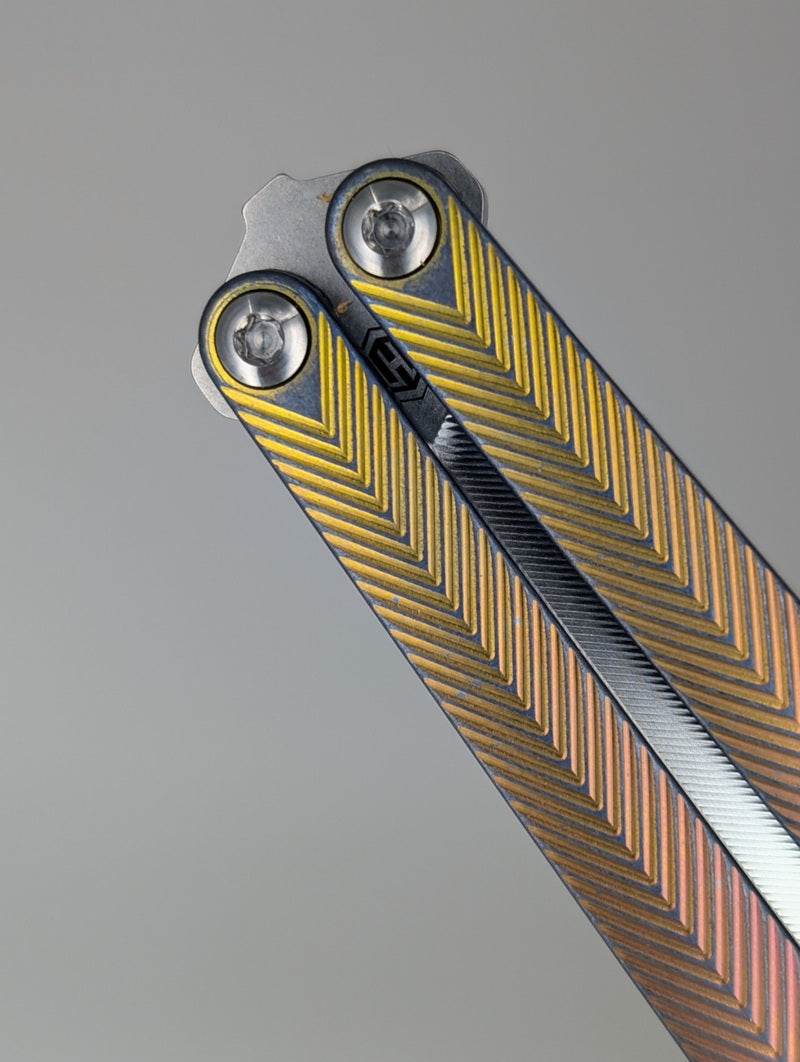 MachineWise Serif Sunset Fade w/ Navy Distress Live Blade Balisong #749