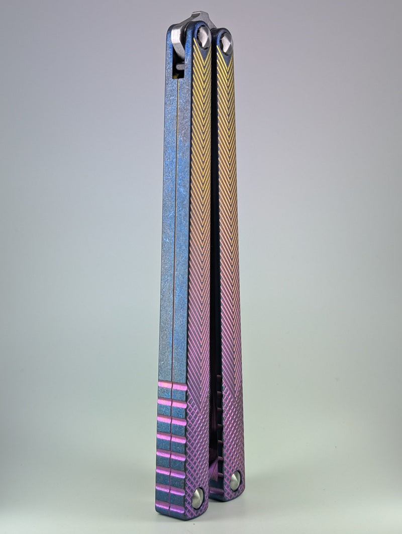 MachineWise Serif Sunset Fade w/ Navy Distress Live Blade Balisong #749