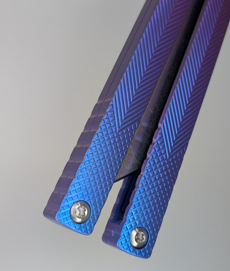MachineWise Serif Blue / Purple Fade Titanium Live Opus Blade Balisong