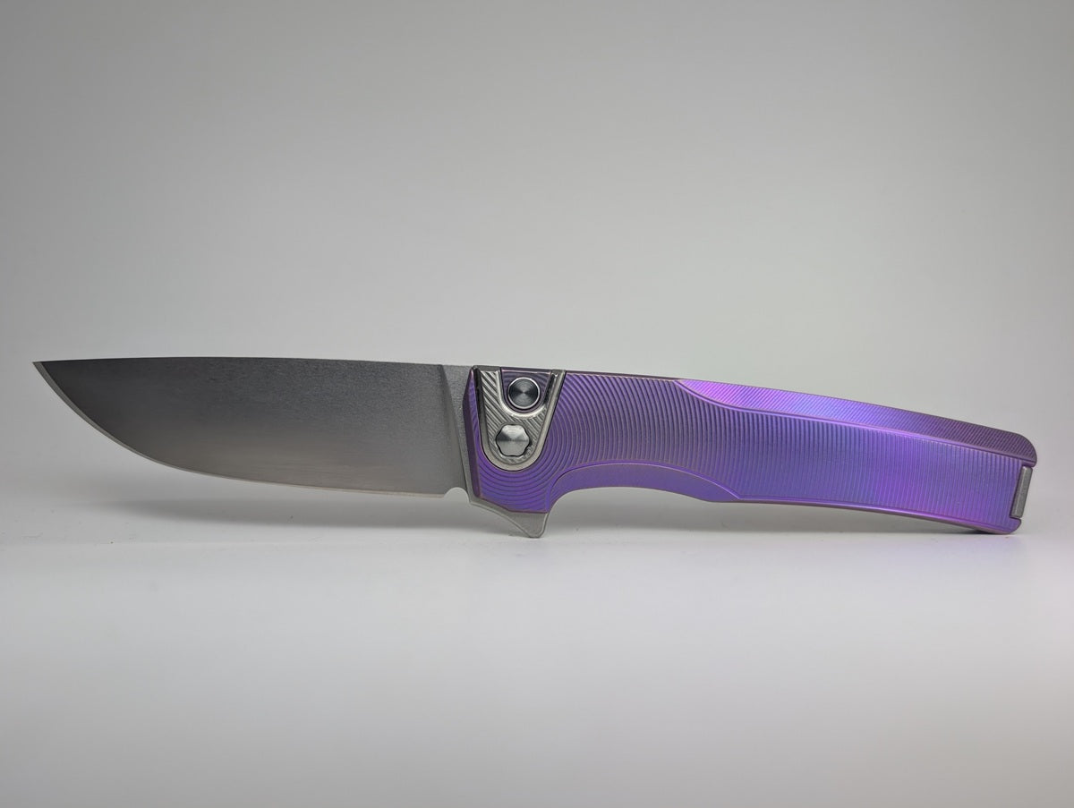MachineWise Sonora Purple Epicenter Titanium (S90V | Titanium Bolster) Button Lock Folding Knife #1983 *BLEM*