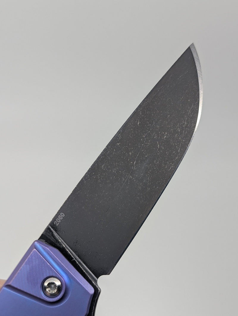 MachineWise Sonora Smooth Blurple DLC w/ Distress Titanium (S90V | Titanium Bolster) Button Lock Folding Knife #2060 *BLEM*